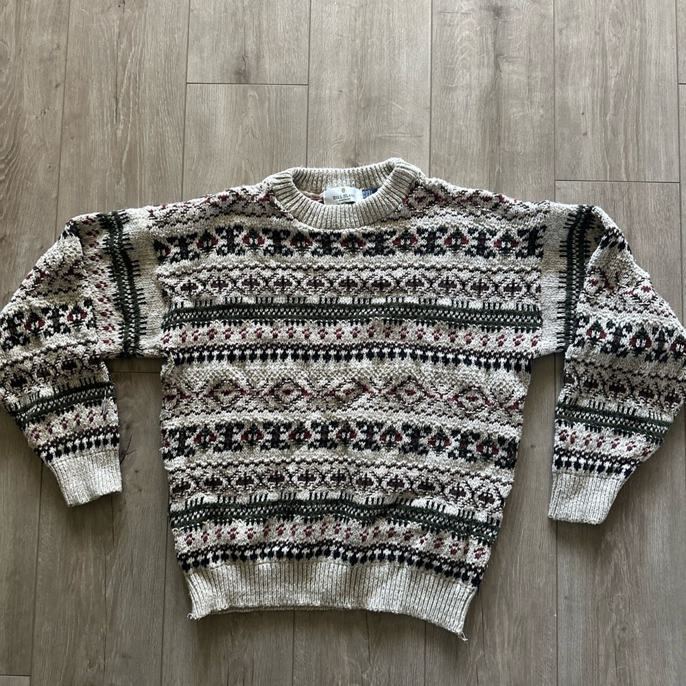 VTG Bill Blass Mens Multicolor Cotton Long Sleeve Knit Pullover Sweater Large
